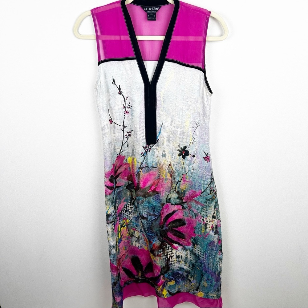 Citron Silk Floral Art to wear Japanese inspired floral dress size: XS